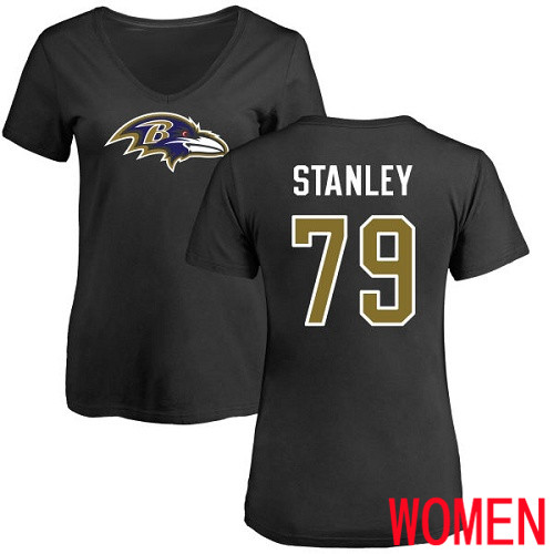 Baltimore Ravens Black Women Ronnie Stanley Name and Number Logo NFL Football #79 T Shirt